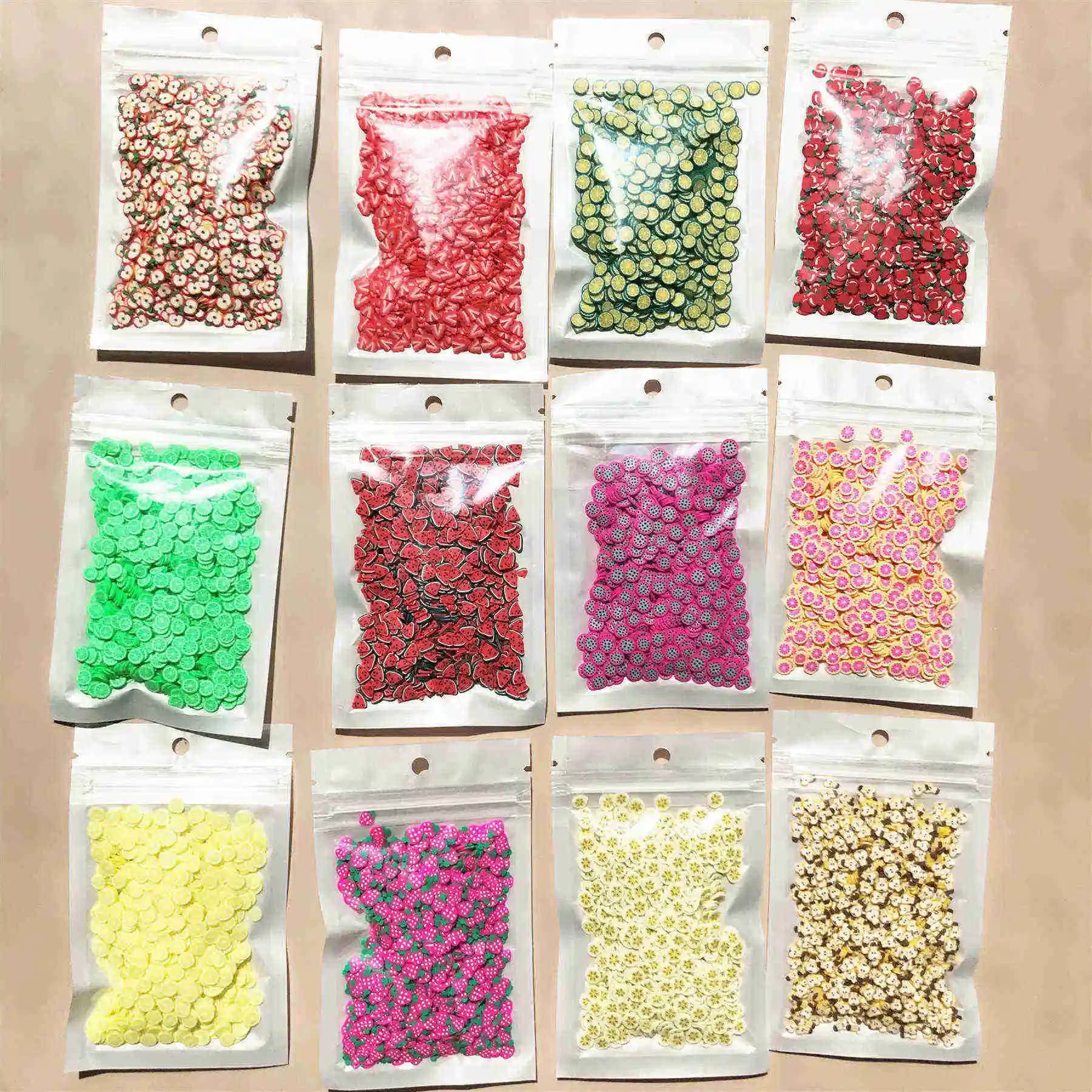 20g 5/10mm Fette di argilla polimerica di frutta per artigianato fai-da-te Particelle di fango di plastica Argilla di riempimento di melma