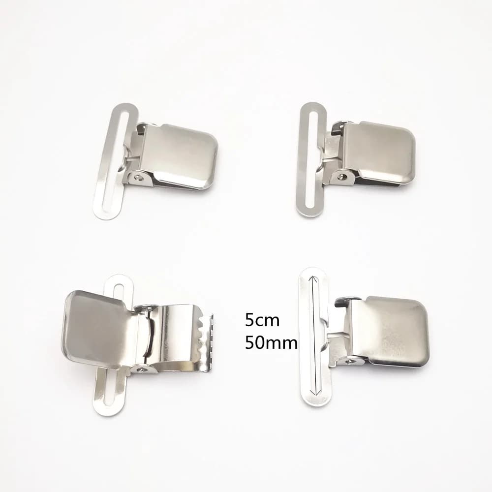 4 pz/lotto 50 millimetri FAI DA TE di Clip Della Bretella In Metallo Argento Ciuccio Clip Unisex Adulto Comune Clip di 5 centimetri Big Strong Chiusura antiscivolo