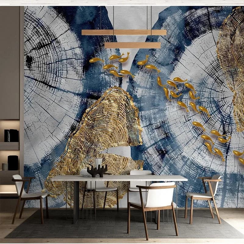 Custom Wallpaper 3D Simple Light Luxury Annual Ring Koi Abstract Ink Art Background Wall Mural Sticker Self-Adhesive Wall Papers