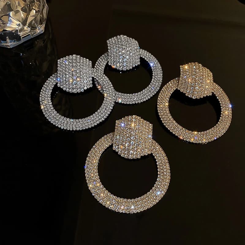FYUAN New Geometric Crystal Dangle Earrings for Women Oversize Round Rhinestones Earrings Party Jewelry Gifts