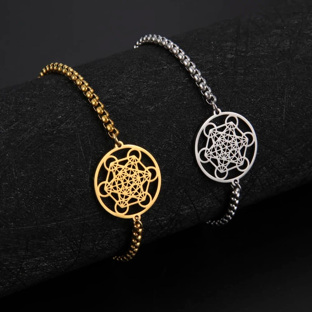 Archangel Metatron Hollow Cube Stainless Steel Bracelets for Women Men Vintage Amulet Religious Wax Rope Chain Bracelet Jewelry