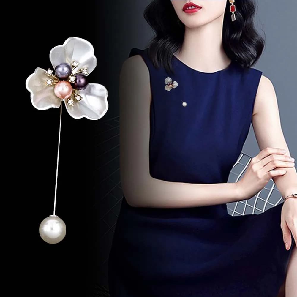 Moda New Camellia fiore maglione spilla corpetto ago lungo Pin per le donne cappotto scialle camicia collare accessori