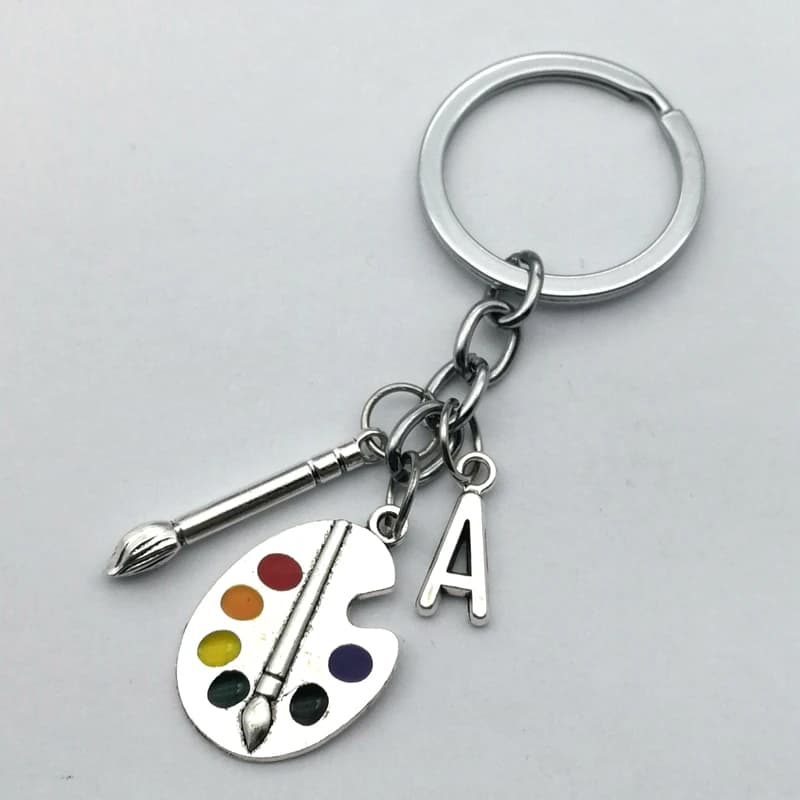 1pcs Painter Palette Oval Tool Brush colors Keychain Draw Letter A-Z Entrepreneurial Keychain Personalizeds Gift for Painter