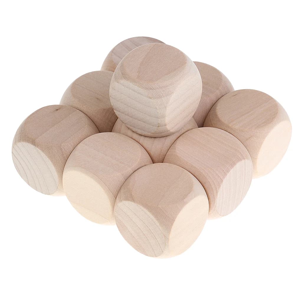 10pcs 30mm cubi di dadi vuoti angoli rotondi D6 in legno dadi matematici Set per bordo dadi in legno vuoti giochi da tavolo fai da te dadi gioco dadi Prop