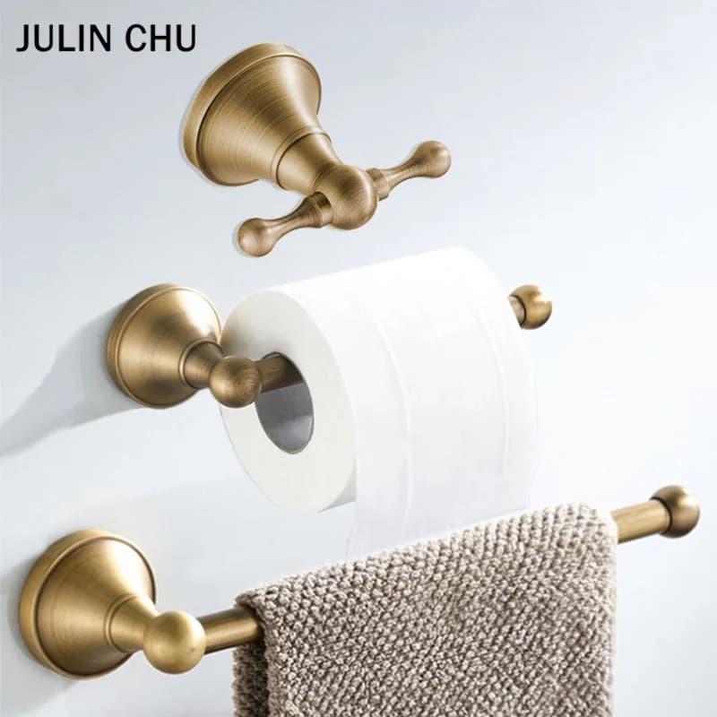 Set di accessori per il bagno in bronzo Set di accessori per il bagno in ottone antico con supporto per carta igienica a parete