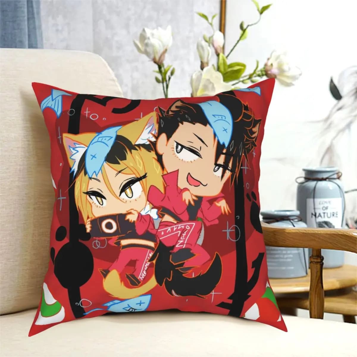 Haikyuu!! Kuroo Kenma Federa quadrata in poliestere con cerniera creativa Decor Federa per cuscino per divano Fodera per cuscino all'ingrosso 45 * 45 cm