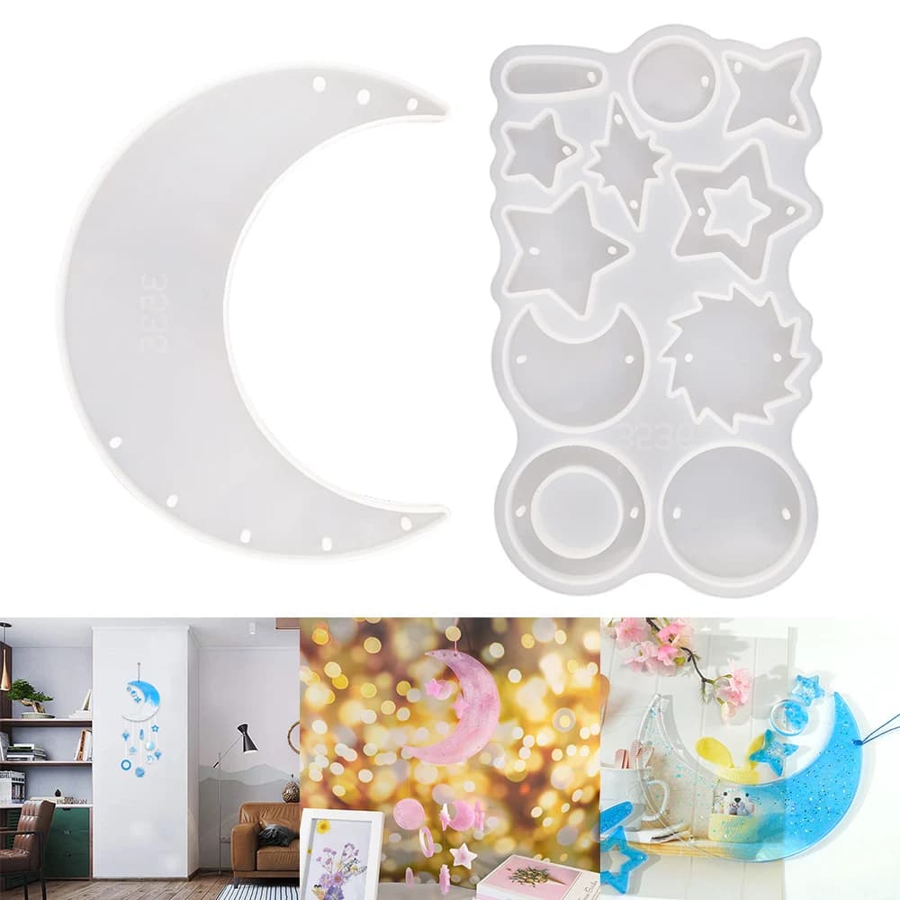 Moon Star Windbell stampo in Resina campane eoliche in Silicone stampi Para Resina Epoxi campanelli eolici ciondolo forma in Silicone per artigianato epossidico