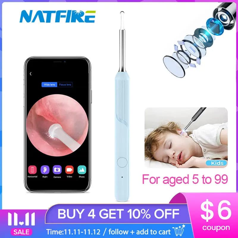 NP20 Smart Ear Cleaner Stick with Endoscope 400W High Precision Wireless Cerum Removal Set Rechargeable Otoscope Cleaning Tools