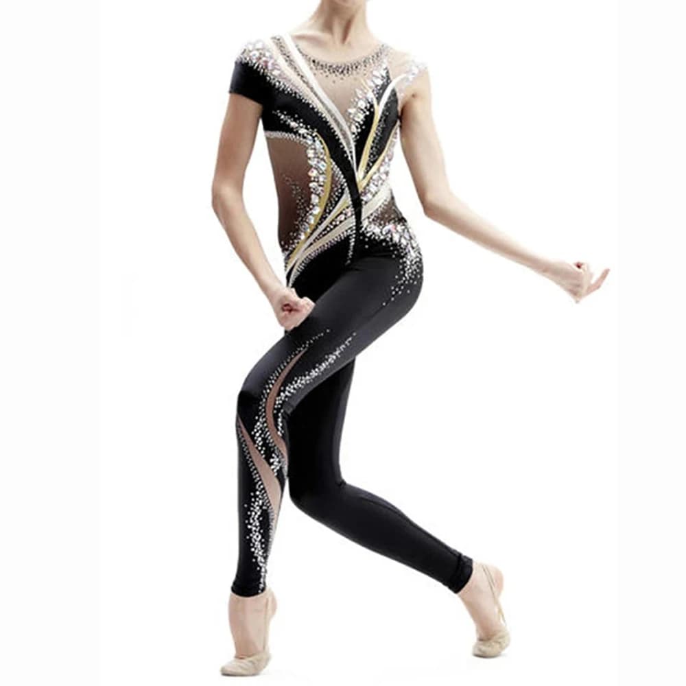 LIUHUO abito da pattinaggio artistico per ragazze da donna ginnastica ritmica ginnastica manica lunga competizione Spandex nero body bambino