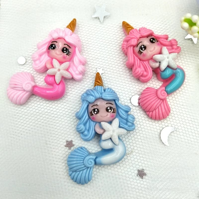 10 pz/lotto nuovo Kawaii Flatback resina unicorno sirena principessa cabochon accessori simulato argilla polimerica Cartoon Girls