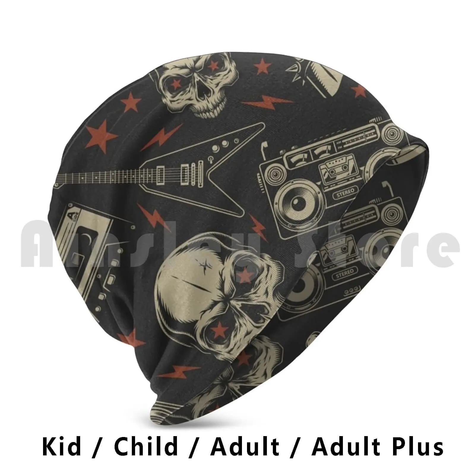 Steampunk Skull And Music Pattern Beanie Hedging Cap DIY Print Cushion Steampunk Pattern Music Microphone Skull Jun