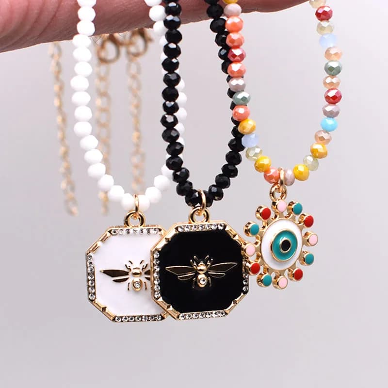 Moda lega ape miele malocchio Charms collana con ciondolo perline di cristallo catena girocolli collane per gioielli da donna ragazza da festa