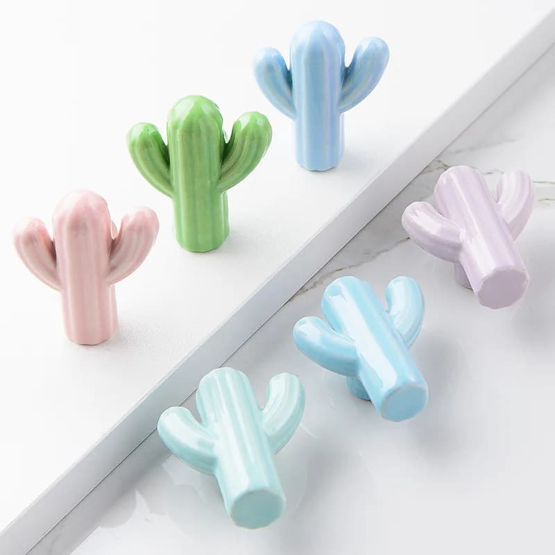 Maniglia per mobili armadio in ceramica a forma di Cactus colorato camera per bambini armadio armadio da cucina cassetto porta tirare manopola rurale Hardware