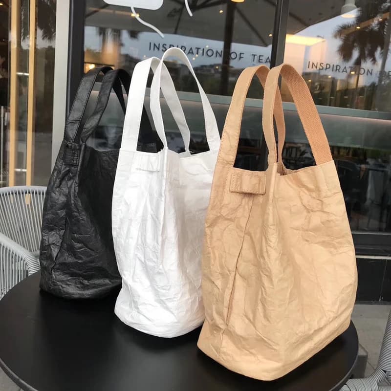 Hylhexyr Kraft paper shoulder bag washed fashion pleated shoulder bags retro women's portable bucket bag