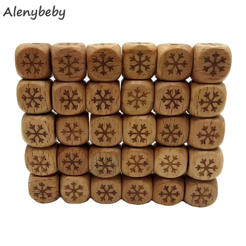 12mm in legno stampato fiocco di neve perline massaggiagengive BPA gratuito fai da te collana di allattamento regali articoli per bambini prodotto giocattolo in legno vuoto