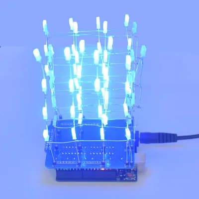4X4X4X4 Blue LED Light Cube Kit 3D LED DIY Kit Electronic Suite for LED Cube Kit Arduino Smart Electronics