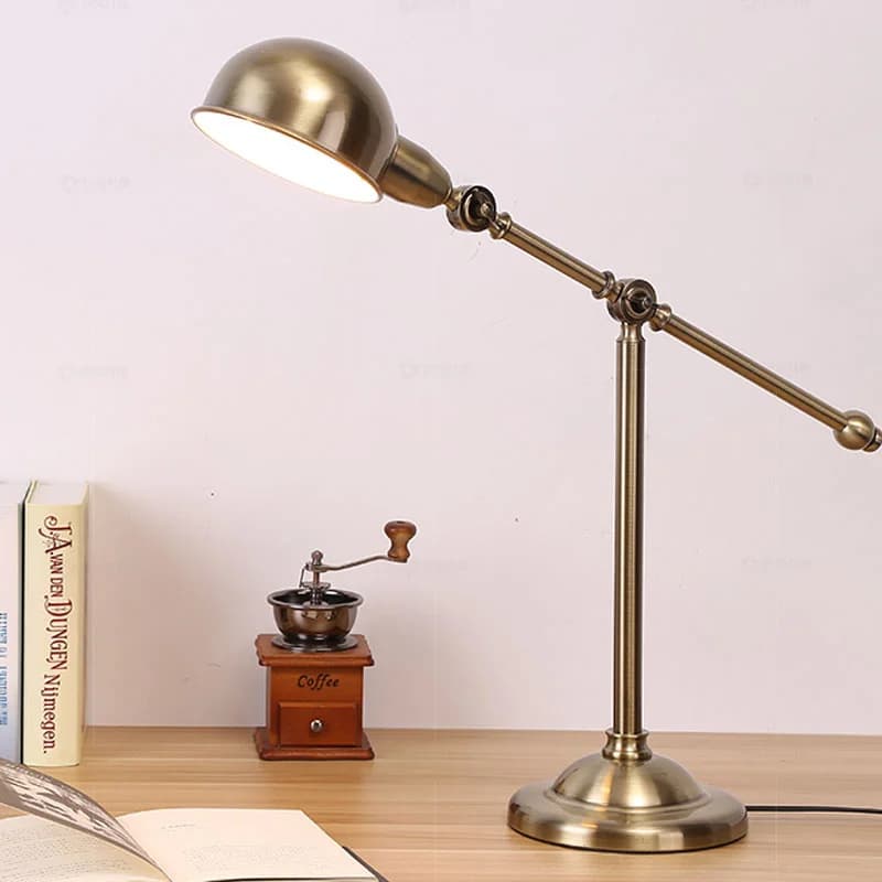 Lampada da tavolo americana in metallo, protezione per gli occhi, in bronzo, pieghevole, decorazione per hotel e casa, camera da letto, studio, lampada da tavolo in ferro