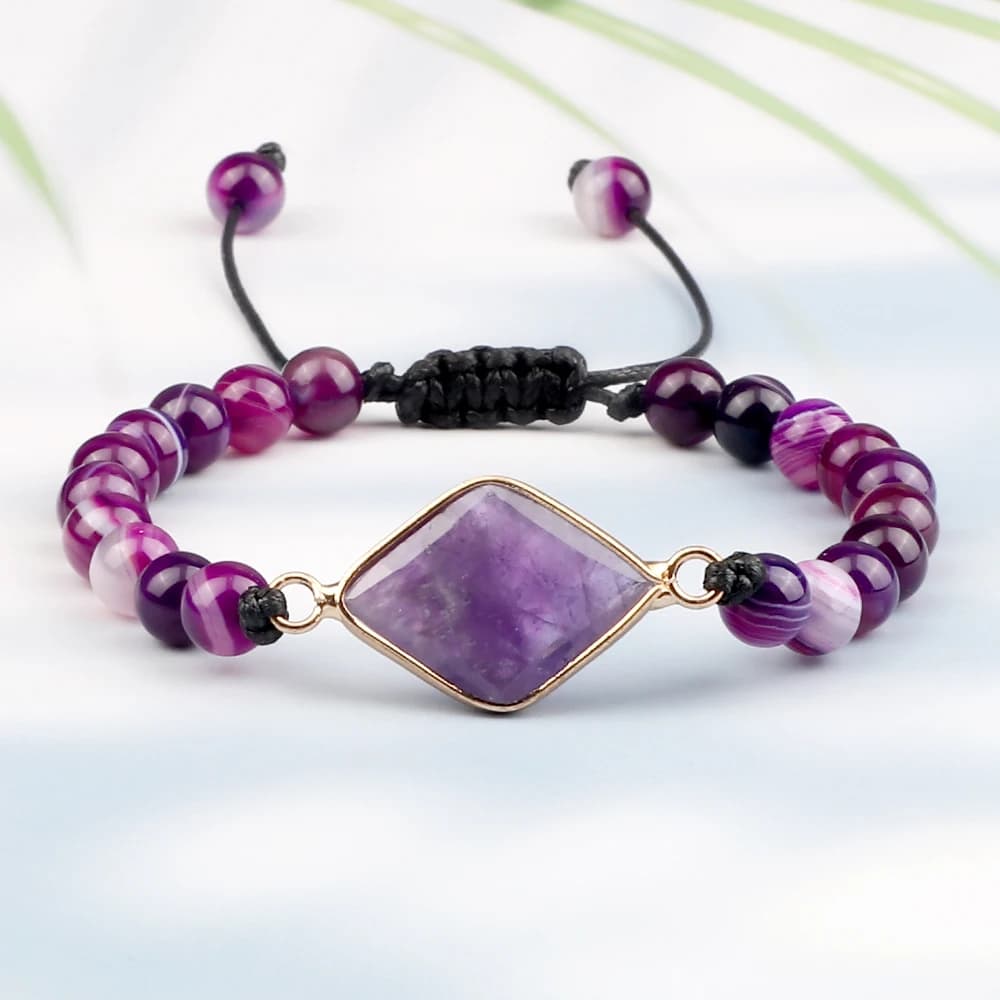 Braccialetti con perline regolabili in pietra di onice a strisce viola naturali Braccialetti con corde intrecciate Yoga Boemia fatti a mano Donna Uomo Gioielli Regali