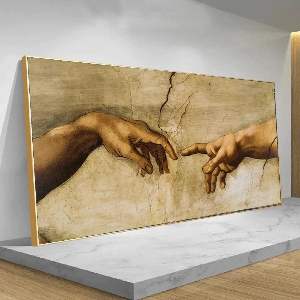 Famous Art Hand To Hand The Creation of Adam By Michelangelo Canvas Paintings Wall Pictures Posters and Prints for Living Room
