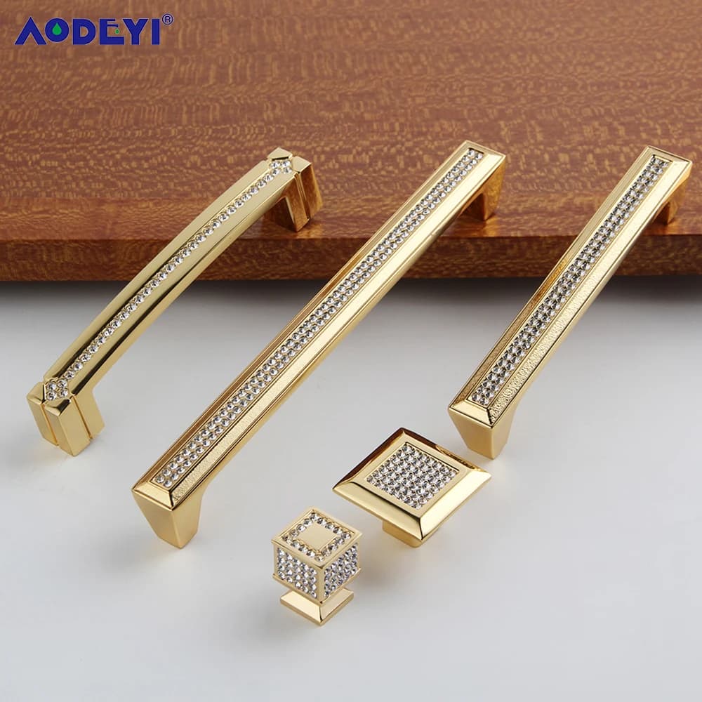24K Real Gold Sliver Crystal Drawer Cabinet tira maniglie da cucina Diamond Wine armadio Decotation pomelli per mobili