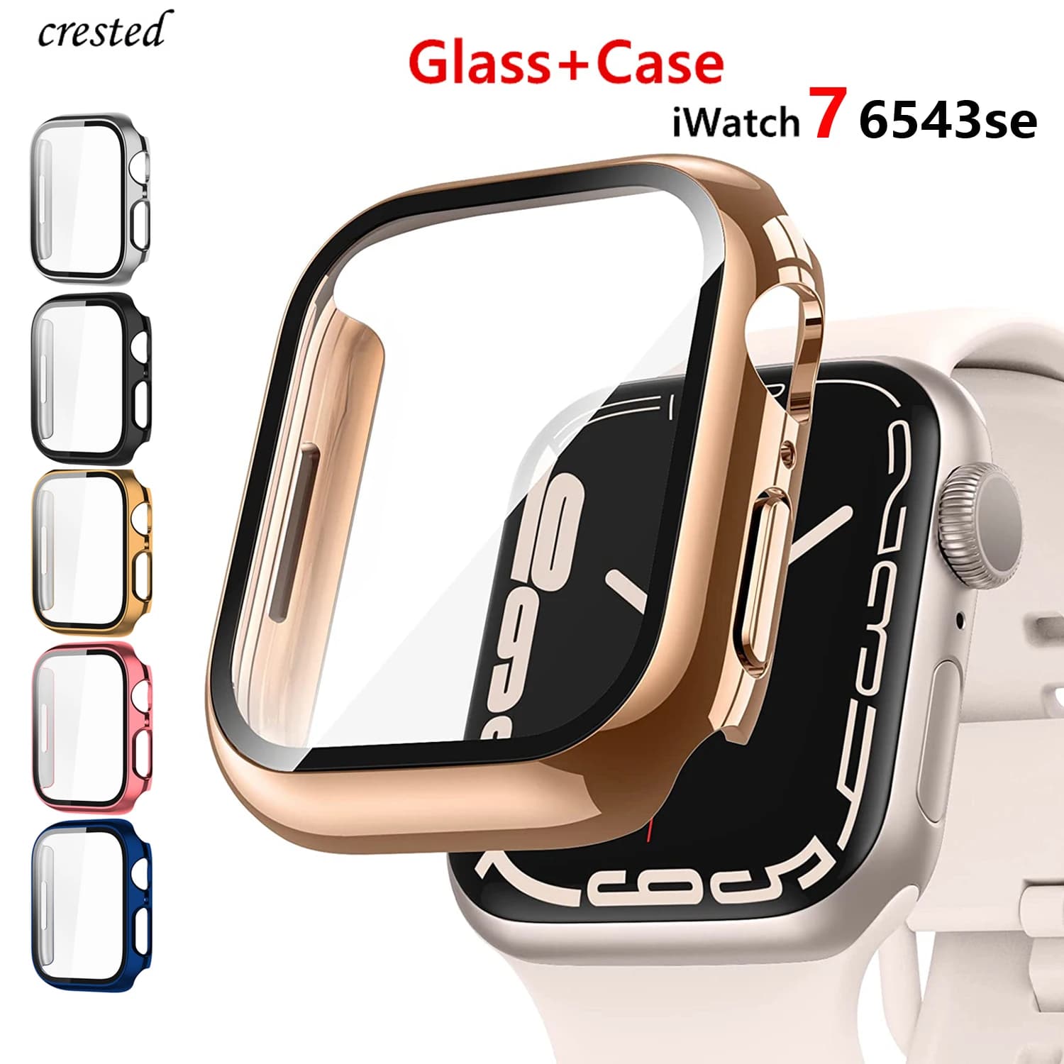 Vetro + copertura per custodia Apple Watch 44mm 40mm 45mm 41mm 42mm 38mm Accessori protezione schermo placcata serie iWatch 9 8 6 5 3 se 7