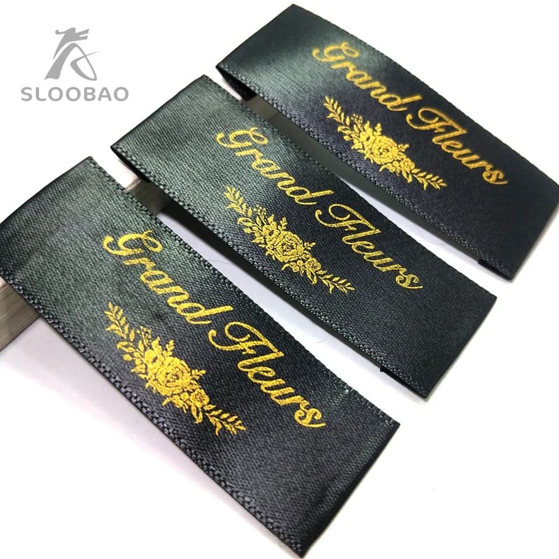 Width 2cm manufacturers of tape labels for silkscreen custom logo washed black printed gold logo