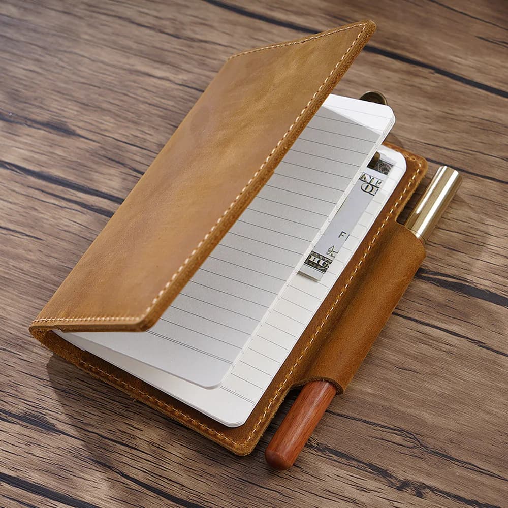Brown Genuine Leather Cover Journal Pocket Size Lined Paper Retro Portable Note Book Office School