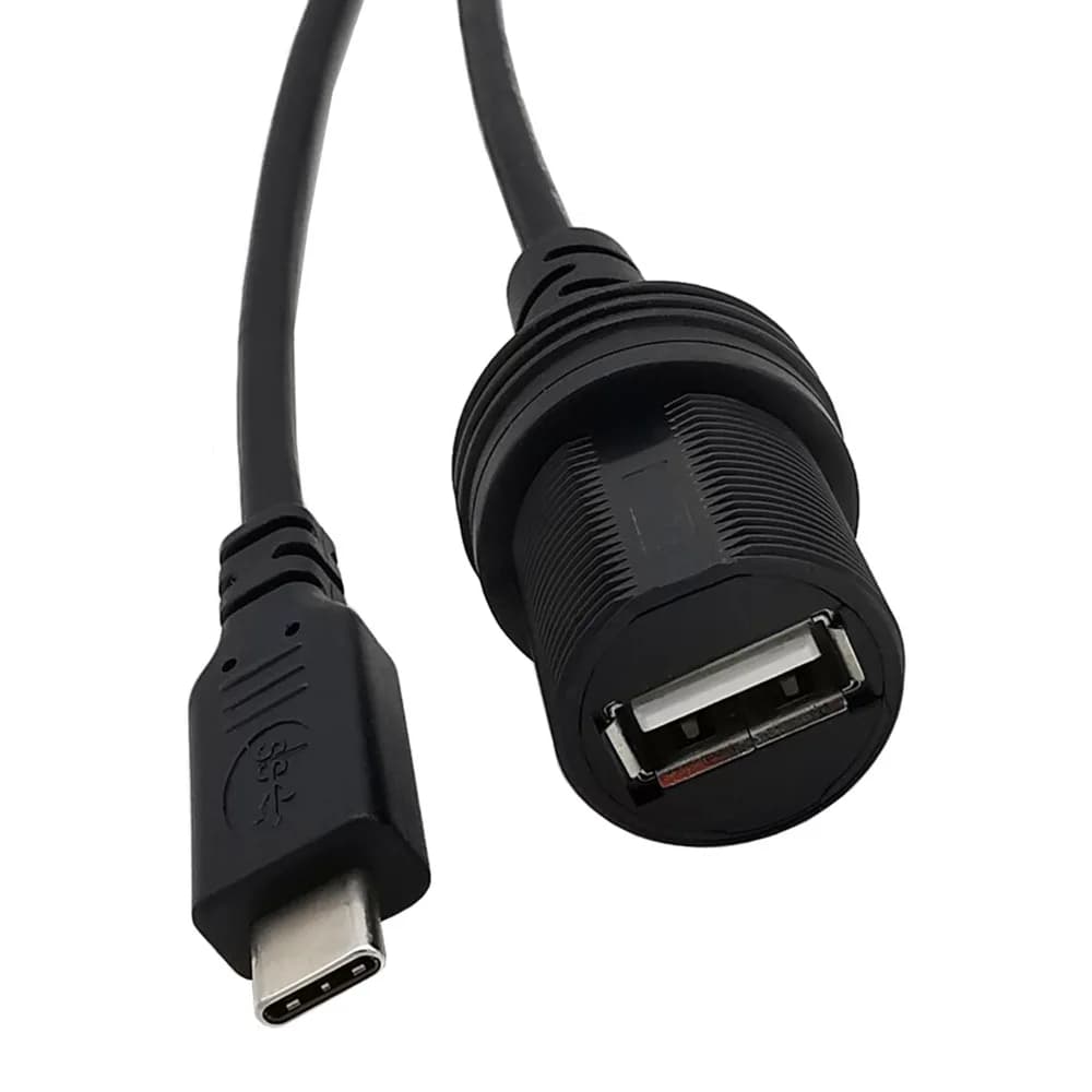 USB C to USB 2.0 Adapter Type-C OTG Cable AUX Flush Panel Mount Cable for Car Truck Boat Motorcycle Dashboard 0.3m