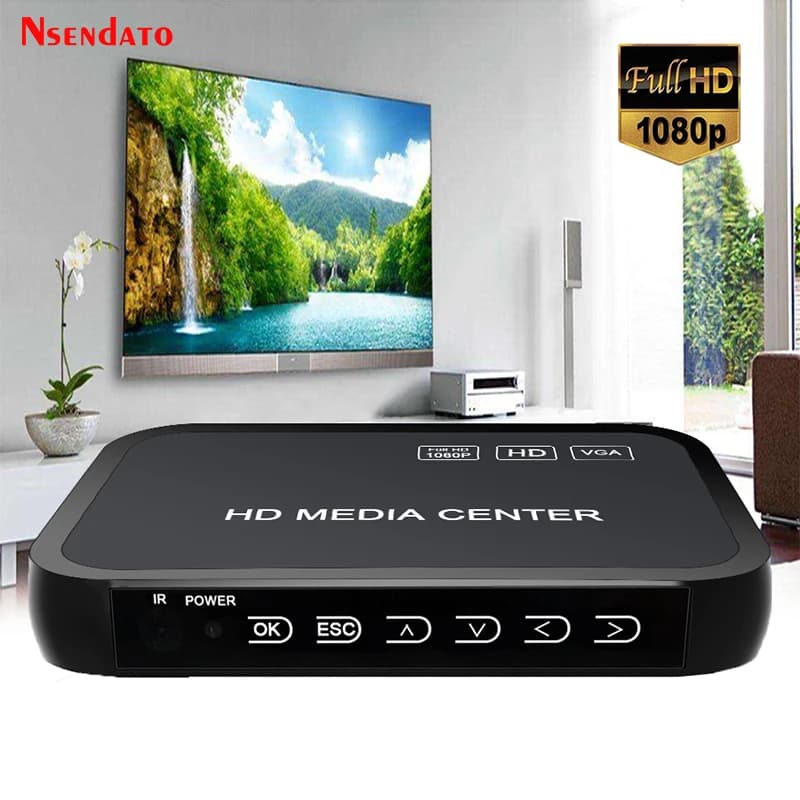 Full HD 1080P video media player with HD VGA AV USB SD/MMC port, remote control and YPbPr cable for SD, U-Disk and USB hard drive