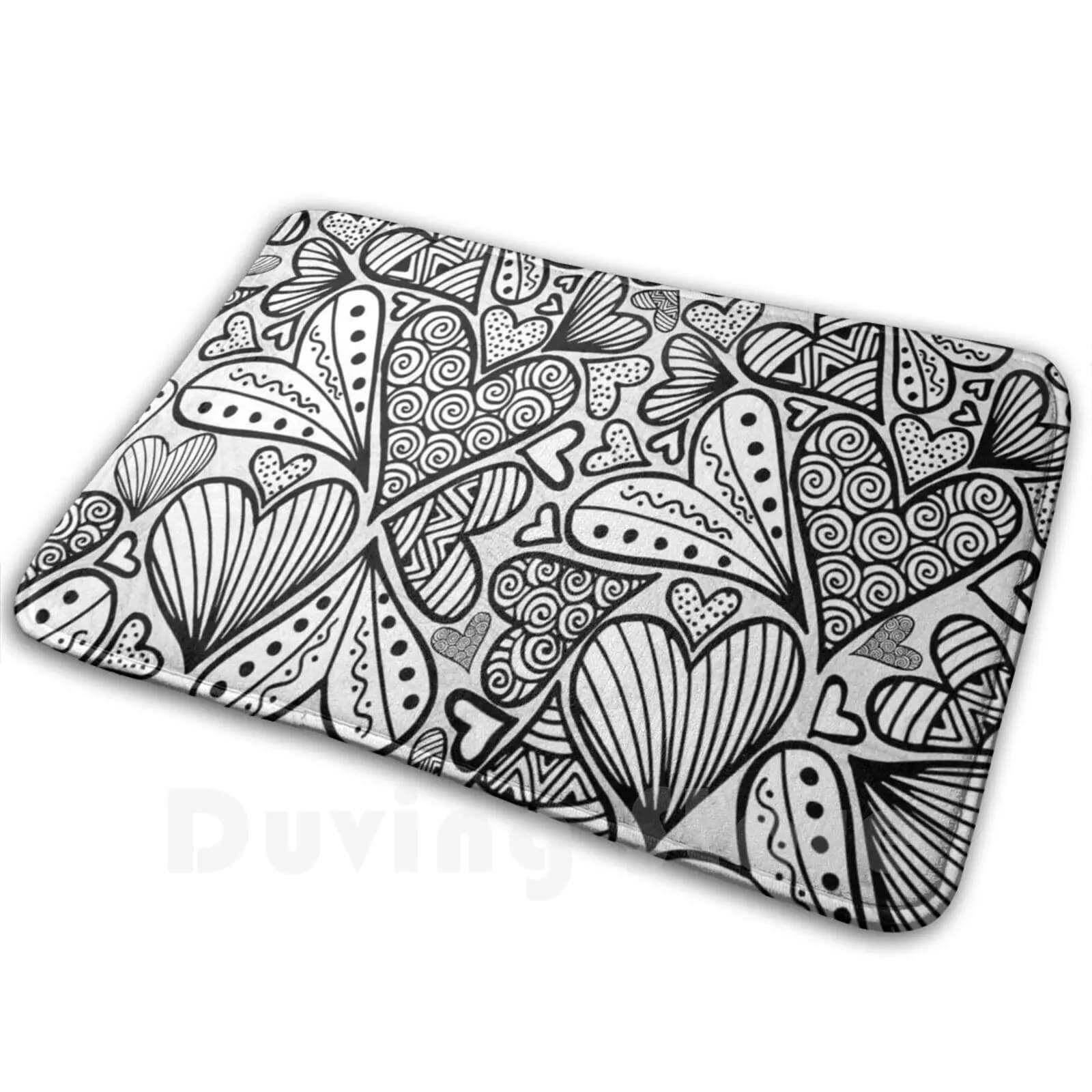 Zentangle Inspired Art Heart Mat Tappeto Tappeto Tappetini antiscivolo Camera da letto Zentangle Inspired Art Meditative Art Zentangle Heart
