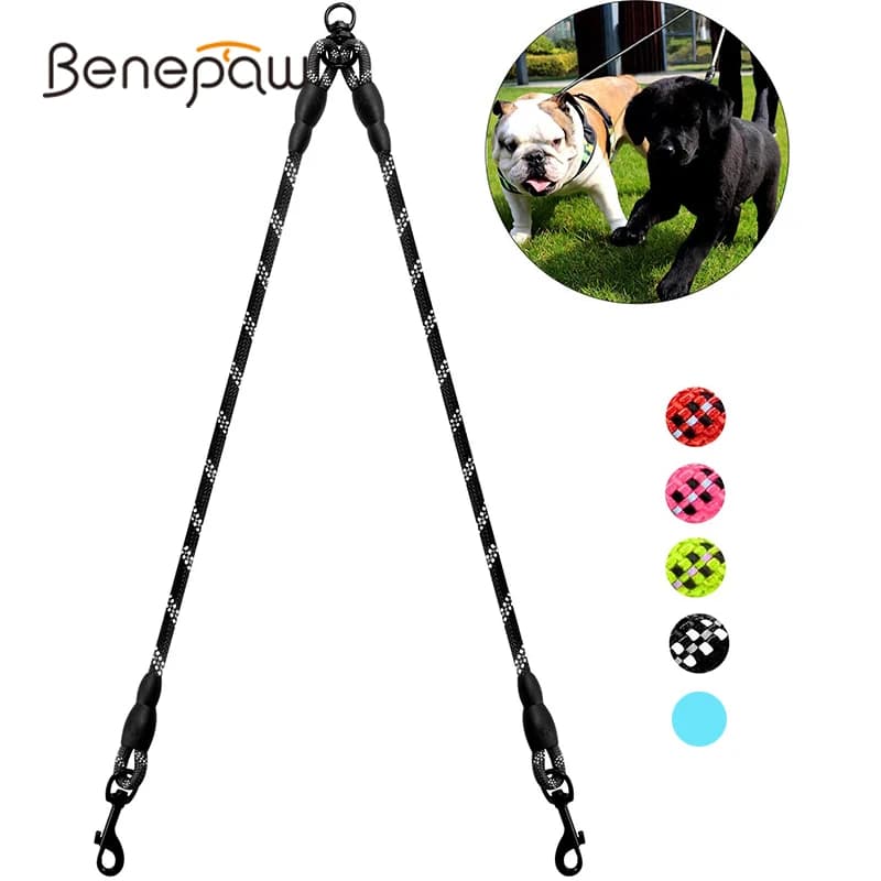 Benepaw Durevole Doppio Guinzaglio Del Cane Accoppiatore Riflettente Forte Dual Pet Guinzaglio Piombo 360 ° Nessun Groviglio Per Piccolo Medio Grande cani