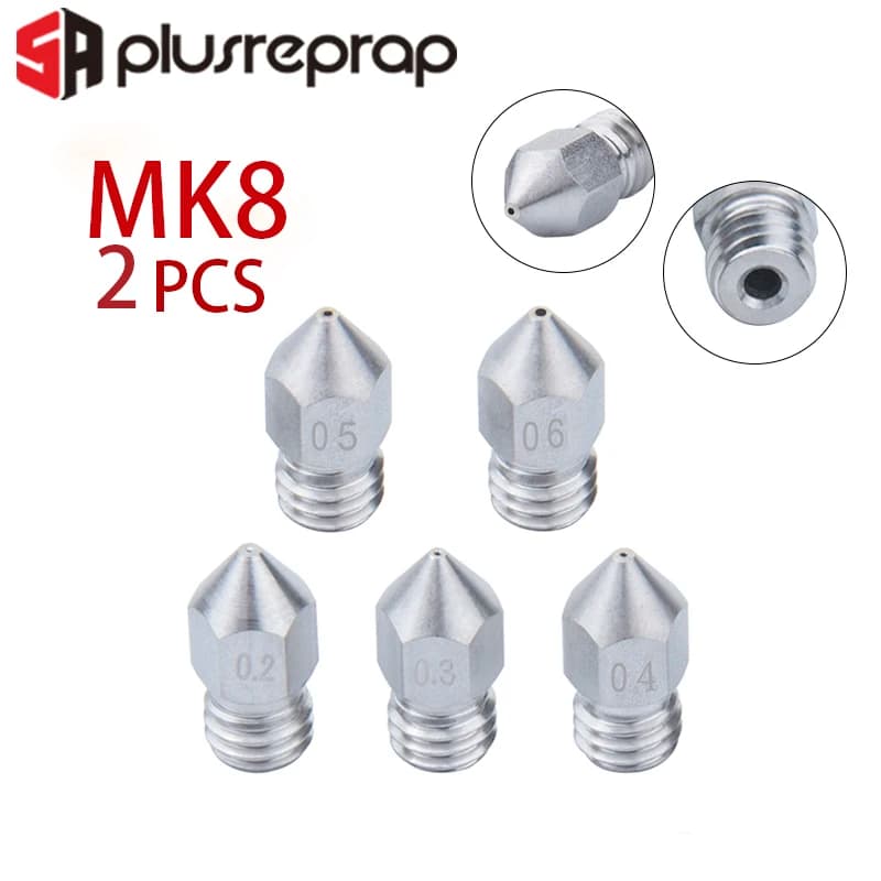 Stampante 3D MK8 V5 V6 ugello in acciaio inossidabile 2 pezzi M6 0.2/0.3/0.4/0.5/0.6/0.8/1.0/1.2mm testina di stampa estrusore per Fliament da 1.75mm