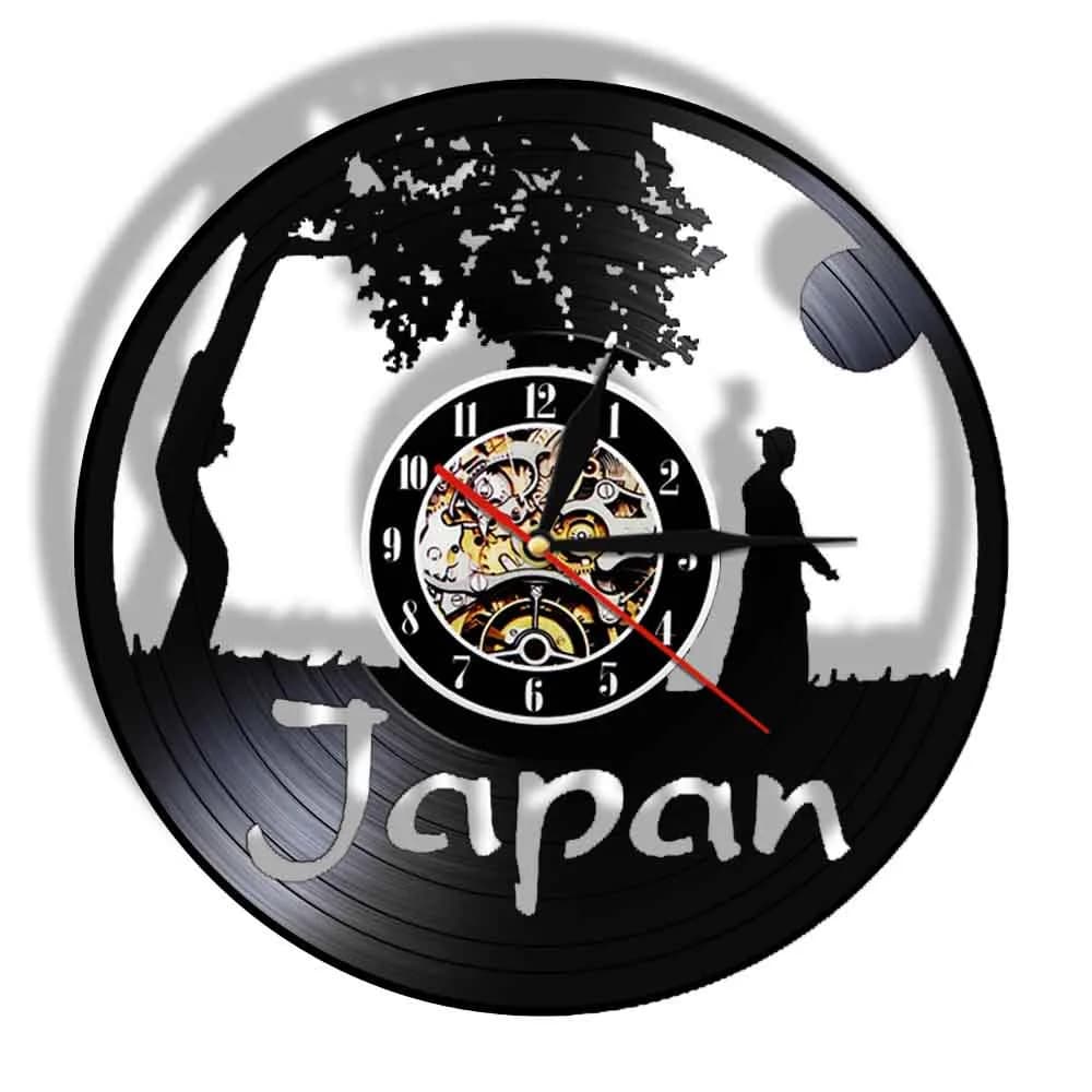 Orologio da Parete in Vinile con Luce LED Stile Giapponese, 12 Pollici, Nero, Decorazione per Soggiorno, Regalo per il Vicino
