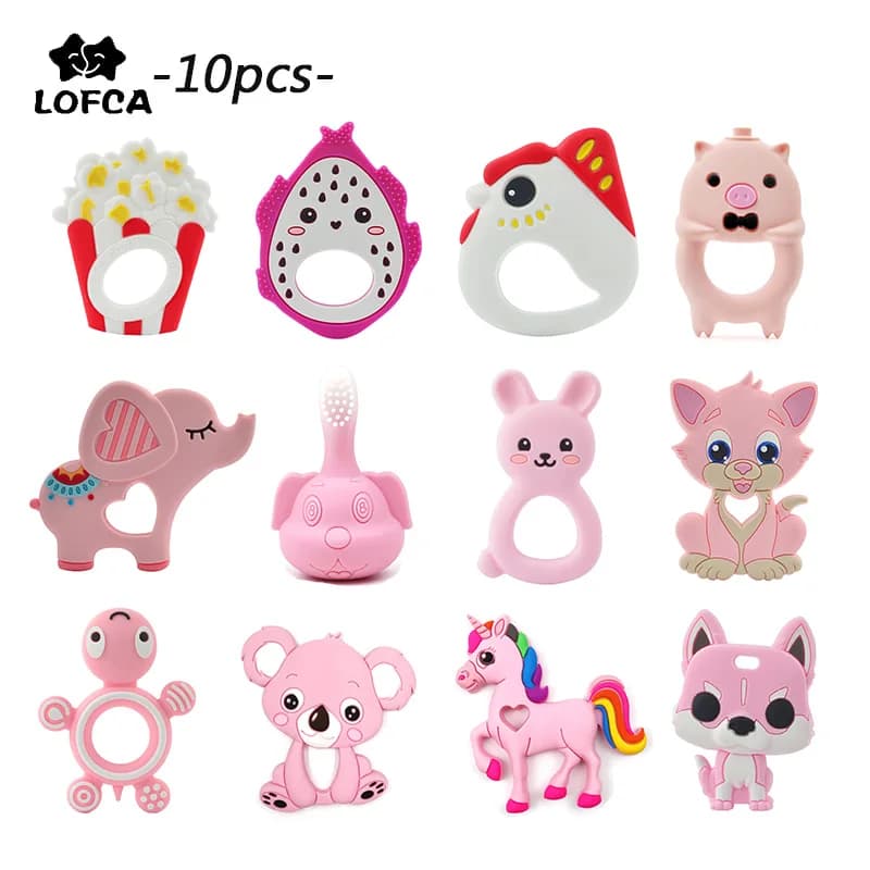 LOCAL 10 pezzi/lottp ciondolo in Silicone massaggiagengive pinguino scimmia ciondolo procione giocattolo giraffa collana per Silicone leone elefante