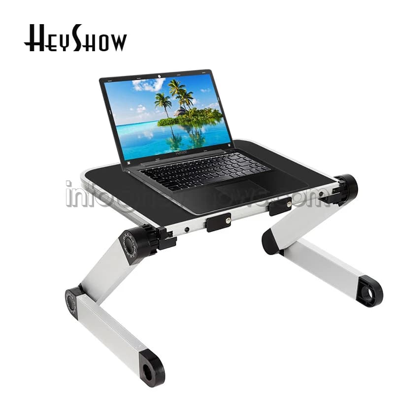 Supporto per laptop pieghevole regolabile Scrivania ergonomica in alluminio con tappetino per mouse per TV, divano letto, vassoio, tavolo per notebook