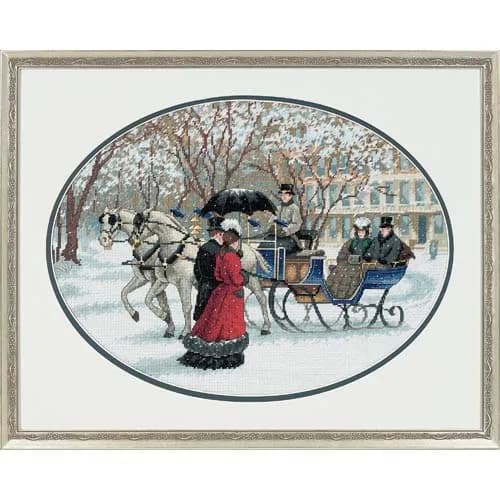 Kit da ricamo a punto croce in tela 14CT non stampata, fatto a mano, con motivo Carrozza invernale sulla neve, per decorazioni fai da te per la casa