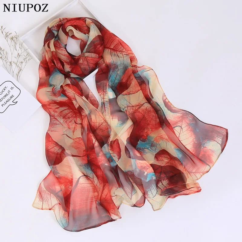 Donne Foulard Chiffon Georgette Bandana sciarpa albero foglia stampa scialle lungo estate Wrap Lady elegante sottile traspirante