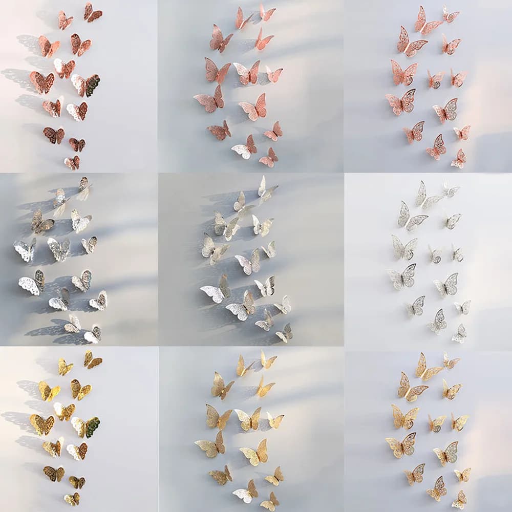 Set di 12 Adesivi Murali 3D a Forma di Farfalla, Decorazioni per Matrimoni, Decalcomanie per Soggiorno, Finestre, Giardino, Decorazioni per la Casa, Carta da Parati