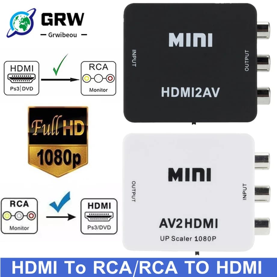 1080P HD Scaler Adapter from HDMI to AV Composite Video Converter from HDMI to RCA CVSB L/R Video Mini HD2AV Converter Adapter from AV to HDMI