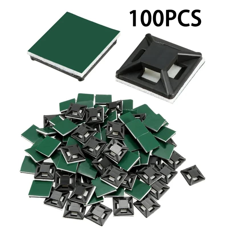 100PCS Basi per fascette per cavi Montaggio autoadesivo Supporto da parete per fissaggio auto Fascette con cerniera Colla verde Morsetti per sedili Ventosa di posizionamento dell'aspirazione