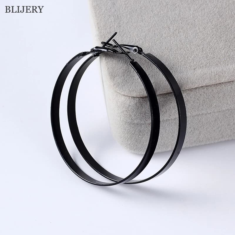 BLIJERY Orecchini a cerchio neri di nuova moda per gioielli da donna Orecchini a cerchio grande punk Basket Brincos Femme regalo