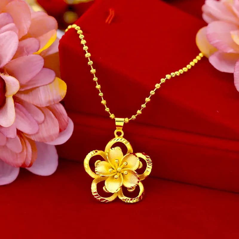 999 ciondolo girasole in oro puro fiore di sole 3D oro duro oro 18 carati collana AU750 regalo femminile di natale Fine gioielli in oro reale