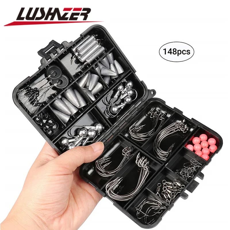 LUSHAZER Fishing Tackle Box with fishing hooks Jig Heads Sinker fishing accessories Freshwater set