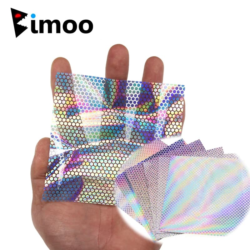 Bimoo 6 pz 4 pz Olografico Pesce Bilancia Richiamo Adesivo Pellicola Fly Tying Arcobaleno Flash Pellicola Jig Calamari Jig Richiamo Materiale FAI DA TE