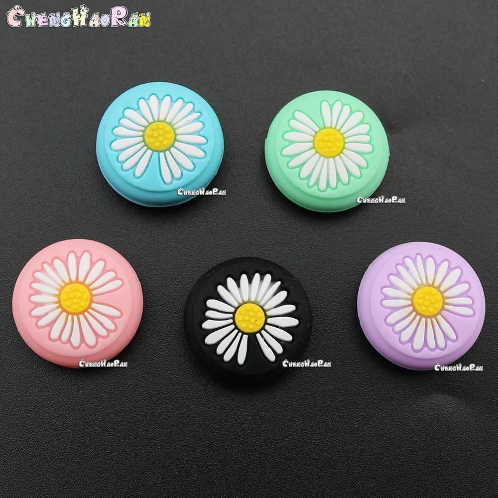 ChengHaoRan 2 pezzi crisantemo margherita Silicone analogico Thumb Grip Thumbstick Cap per Nintendo joycon button cover per switch lite