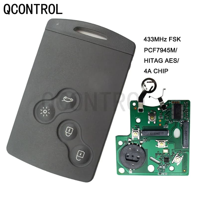 QCONTROL 4 Bottoni Chiave A Distanza Intelligente Smart card 433 MHz PCF7945/7953 Chip Per Renault Clio IV Captur non tagliato VA2 lama 4A chip