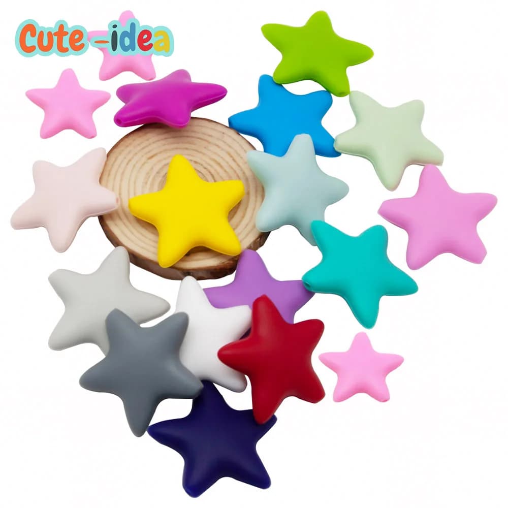 Cute-idea 10 pezzi stella perline in silicone per uso alimentare per bambini massaggiagengive fai da te giocattoli per la dentizione del bambino per accessori per collana a catena ciuccio
