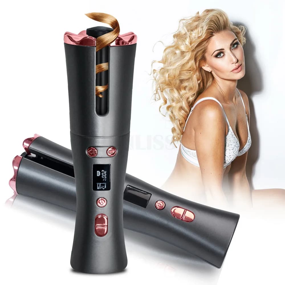 Automatic rotating timing Wireless rechargeable LCD display Fast heating Wireless hair wave styling stick