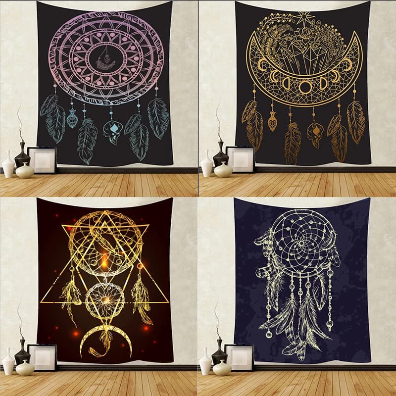 Cheap Dreamcatcher Tape Psichedelica Feather Wall hanging Art ware Wall cloth carpet Background Yoga Mat House decorations