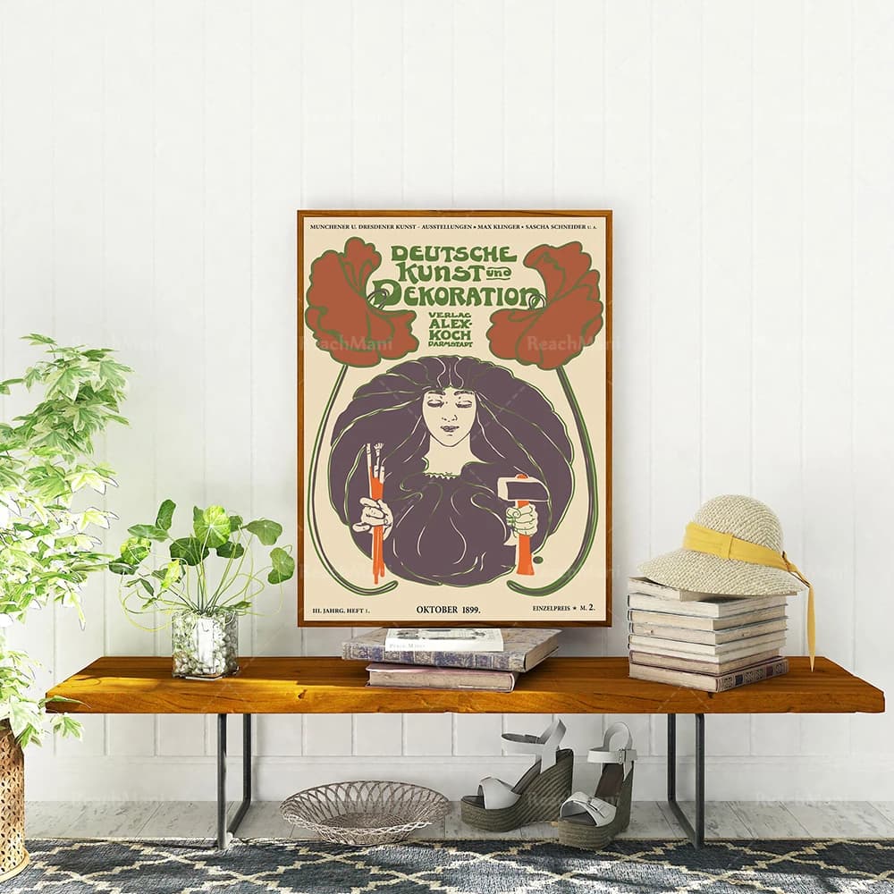 Art Nouveau Posters Set of 3 Retro Style Female Decor Prints